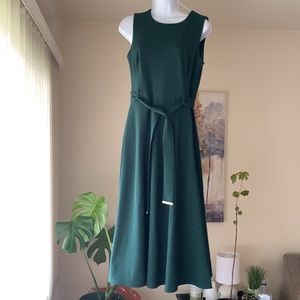 Hunter green belted a-line dress
